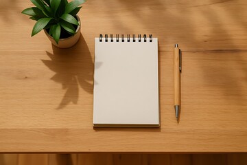 Eco Workspace with Bamboo Pen and Plant