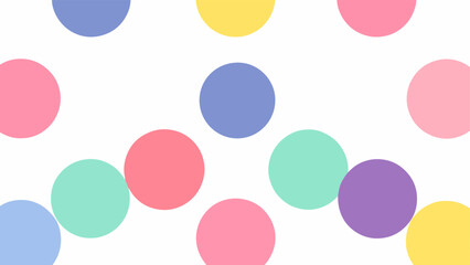 Colorful polka dot pattern on a white background featuring various sizes and colors of circles in a playful design