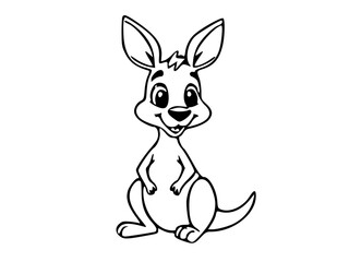 Baby Kangaroo black and white vector illustration 