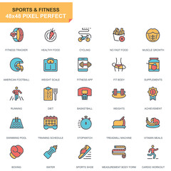 Sport and Fitness Icons – Flat Vector Set of Workout and Exercise Elements