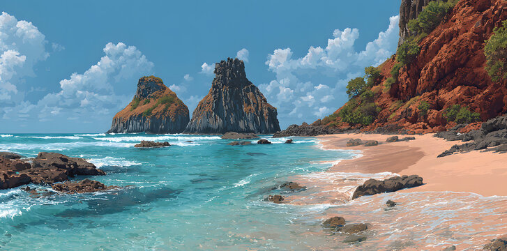 We created a generative stock wallpaper image featuring a beautiful beach in Fernando De Noronha, Brazil.
