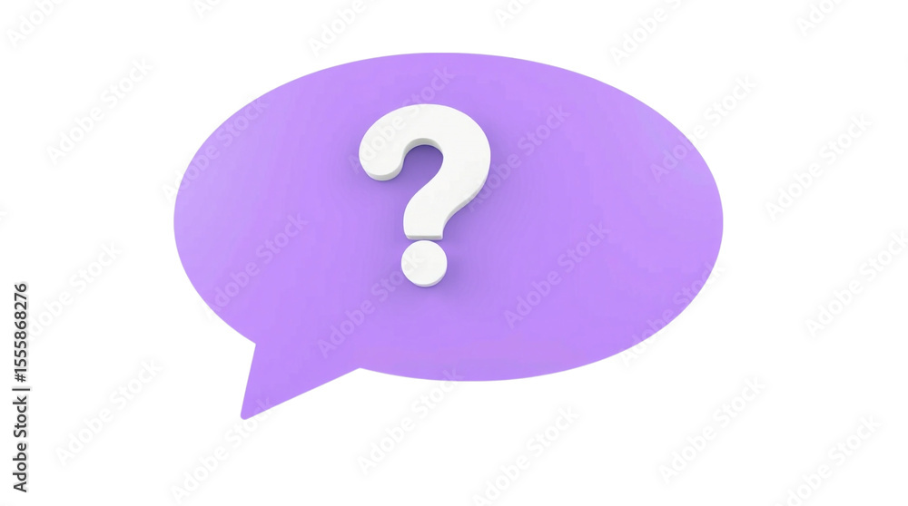 Poster a purple speech bubble with a white question mark in the center on a black isolated background creat