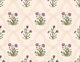 Vector Hand drawn colourful geometric flowers, seamless patterns with floral for fabric, textiles, clothing, wrapping paper, backdrop, banner, illustration, abstract backgrounds.

