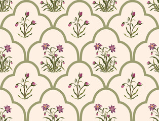 Vector Hand drawn colourful geometric flowers, seamless patterns with floral for fabric, textiles, clothing, wrapping paper, backdrop, banner, illustration, abstract backgrounds.
