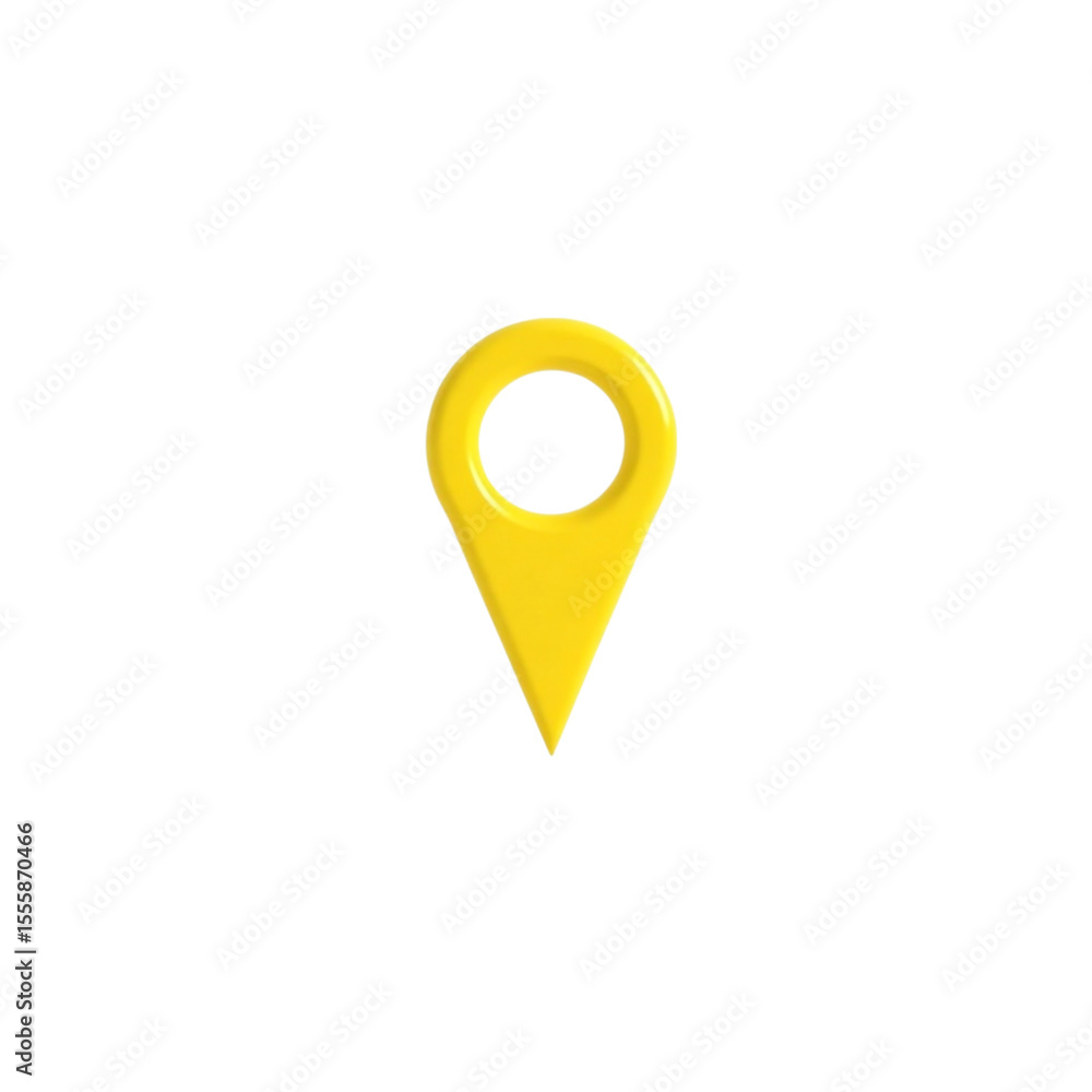 Poster a single yellow map pin pointer with a circular top and a triangular bottom on a black background cr