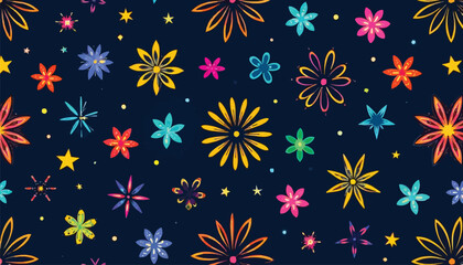 Colorful Hand Drawn Doodle Pattern with Hearts Stars Arrows and Scribbles on Beige Background