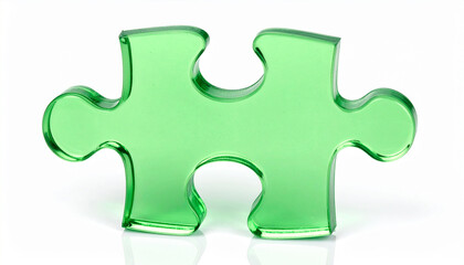 Transparent green puzzle piece. Isolated on white.