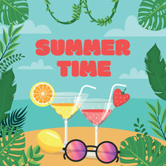 Illustration of summer time full of joy with a pair of refreshing drink cups