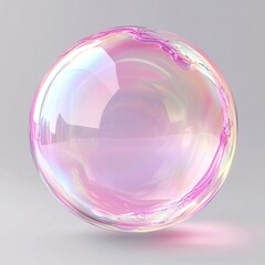 Obraz premium 3d pink soap ball. Realistic rainbow water bubble on transparent background. Abstract iridescent liquid sphere isolated. Magic laundry orb with light reflection. Round cleaning.