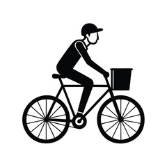 Obraz premium A stylized silhouette of a person riding a bicycle with a basket