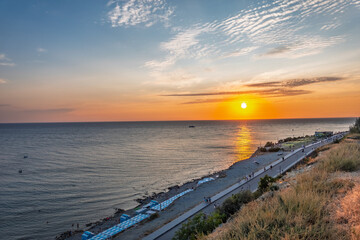 The red sunset over the sea in Anapa