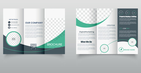 Trifold Brochure Template for an eco-friendly company. Printable flyer with editable blocks in the brochure.