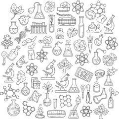 Scientific & Nature Doodle Icons, Biology Chemistry Line Art