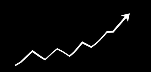 Stylish black and white upward trending zigzag line graph depicting business growth and financial success,  economy,  graph