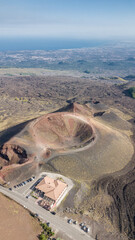 Aerial view over Etna national park, view of volcanic landscape in Sicily, Italy