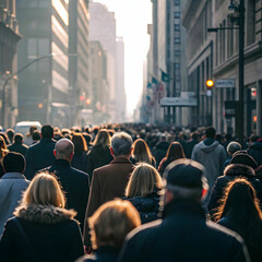 crowd of anonymous people walking on the city stre