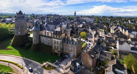 Fotobehang Chateaugiron Castle, Brittany, Ille-et-Vilaine department in France - picturesque medieval fortiefied village near Rennes. aerial panoramic view © Freesurf