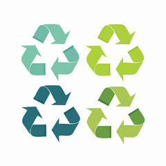 Obraz premium Flat vector illustration showing four recycling icons in one layout. Clean and minimal design representing eco-friendly concepts, suitable for sustainability, environment, and waste management.