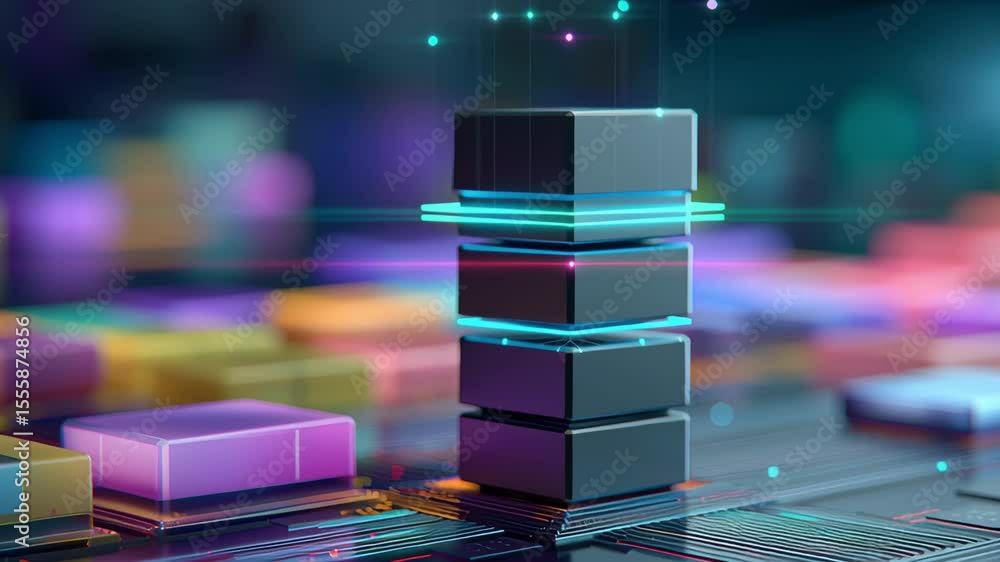 Aufkleber a black square is placed on a colorful background of squares. the black square stands out against th