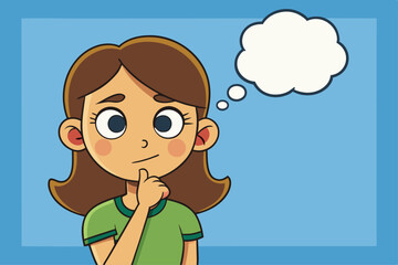 Thoughtful Pretty Girl Illustration CMYK Design