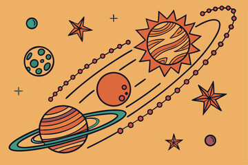 Space Planet and Star Icons Set