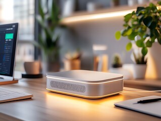 A glowing backup router blending into a minimalist decor