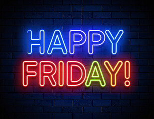 Obraz premium Blue and red neon Friday text with dark background light glow and party vibe illustration