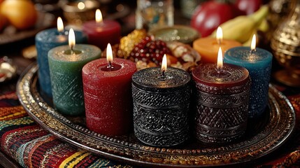 Decorative Kwanzaa candles on festive table