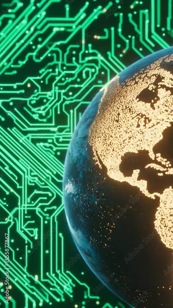 Poster technology and nature for sustainable growth concept. a digital earth globe glows with lights, symbo