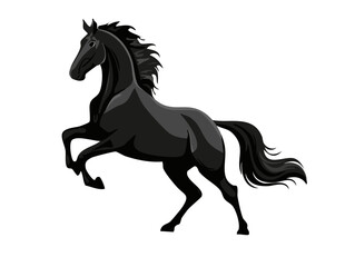 Obraz premium Elegant horse silhouette vectors and icons set featuring running horses, rearing pose, cowboy rider, and wild mustangs in black and white minimal design for versatile use
