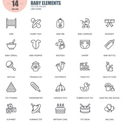 Baby Elements Icon Set – Flat Vector Illustration of Infant Items