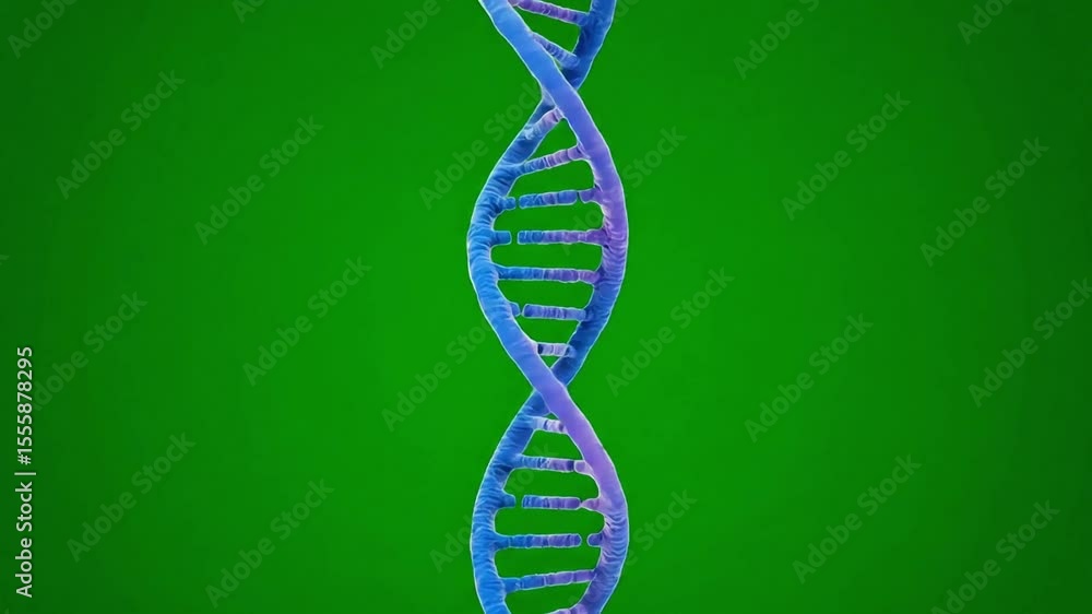 Poster dynamic 3d animation of dna strands rotating on a vibrant green screen background