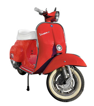 Vespa Piaggio 50  red -  isolated, Castelfranco Emilia, Modena Italy 24 march 2019