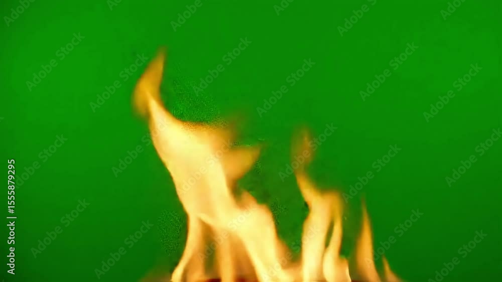 Poster realistic flames with green screen background for visual effects and compositing