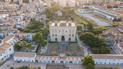 Obraz premium Palermo - Sicily, Italy - September 5, 2020: Aerial view over Zisa Palace, summer days