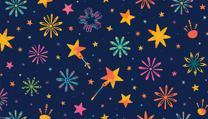 Colorful Hand Drawn Doodle Pattern with Hearts Stars Spirals and Abstract Shapes