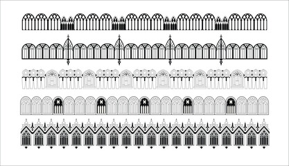 set of silhouettes of fence