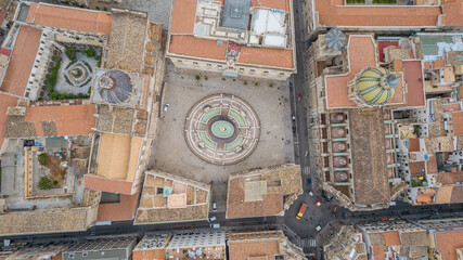 Palermo - Sicily, Italy - September 5, 2020: Aerial view over Pretoria Fountain and Quattro Canti