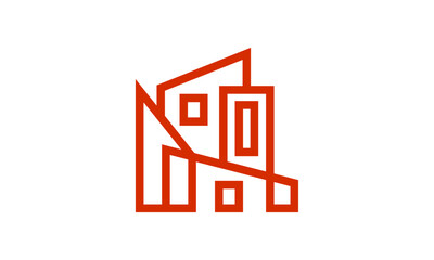 Geometric Real Estate Building Logo Design – Modern Abstract Structure Formed with Clean Lines and Shapes Representing Architecture, Property Investment, and Urban Development
