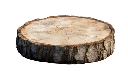 Slice of tree trunk showing detailed wood rings natural grain texture and aged growth layers isolated on white background