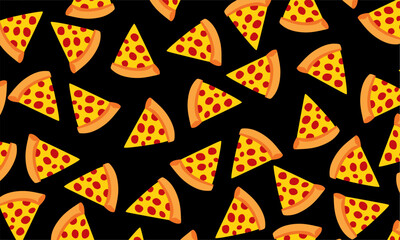 pizza seamless doodle pattern, Fast food background. Slice of pizza pattern seamless