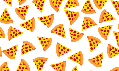 Pizza pieces vector seamless pattern. Flat style. Pizza slice background.  Vector illustration.