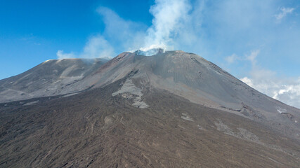 Aerial view over Etna national park, view of volcanic landscape in Sicily, Italy