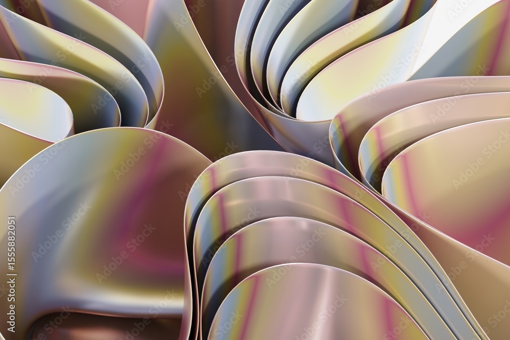 Aufkleber high-resolution abstract composition featuring fluid metallic shapes with soft iridescent reflection