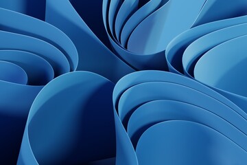 Obraz premium Stylized abstract artwork showcasing layered paper waves in blue tones with depth and curvature. Suitable for creative design projects, corporate visuals, or branding needing calm, modern geometry