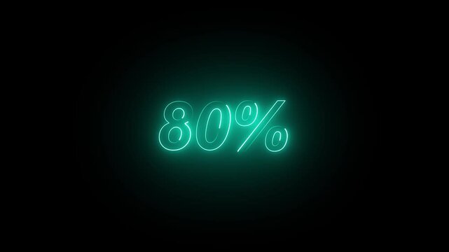 80% discount icon. Neon glowing countdown number 80 animation. 80% off icon. Neon number 80% icon animation. Glowing neon number four percent's 4K video.