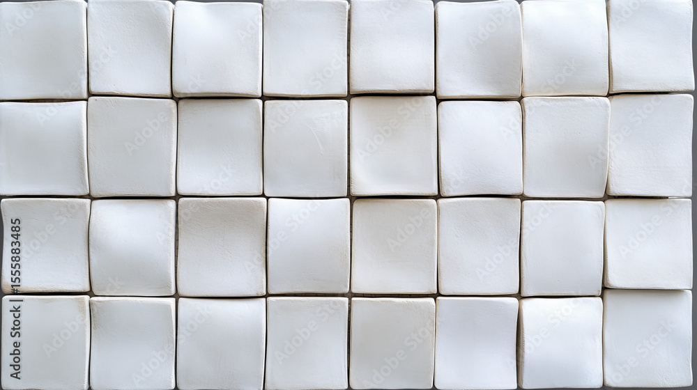Poster white ceramic tiles create a soothing, neutral background pattern. textured surface adds depth to th