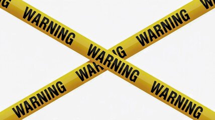Realistic yellow warning tape crossing in an X shape, with bold black 'WARNING' text repeated along the tape,