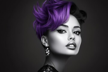 Fototapeta premium Fashion model showing purple hair and elegant earrings