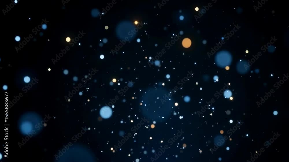 Poster the image features a dark background filled with various glowing orbs in shades of blue and orange, 